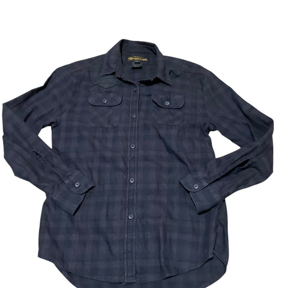 Harley-Davidson 99035-18VW Applique Plaid Flannel Relaxed Fit Shirt Women's Sz S